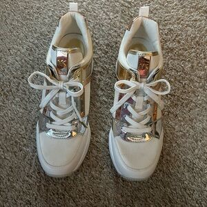 NEW! Michael Kors White and Gold Metallic Sneakers